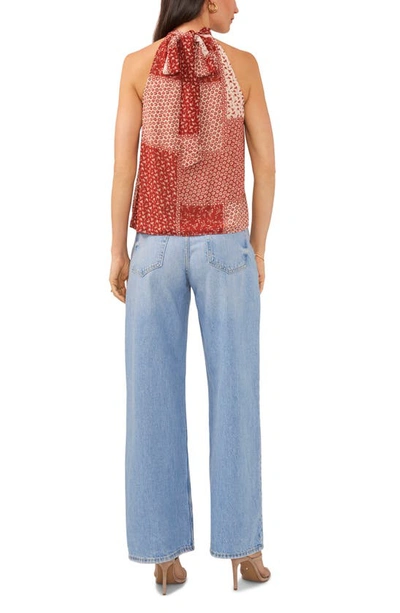 1.state Patchwork Floral Halter Neck Top In Mahogany Red
