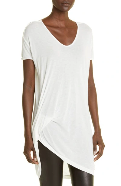 Shop Rick Owens Hiked Asymmetric Drape Detail T-shirt In Milk