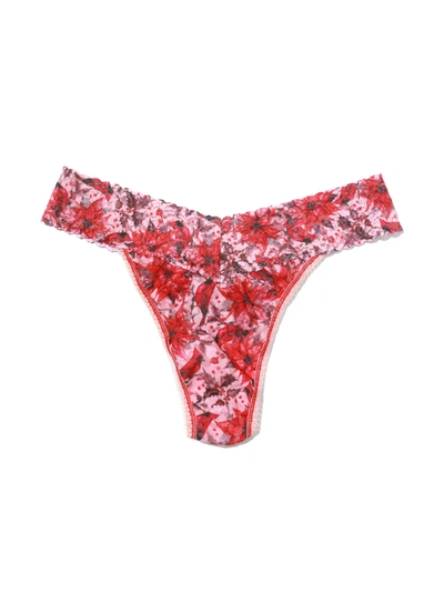 Shop Hanky Panky Printed Signature Lace Original Rise Thong Poinsetta In Multicolor