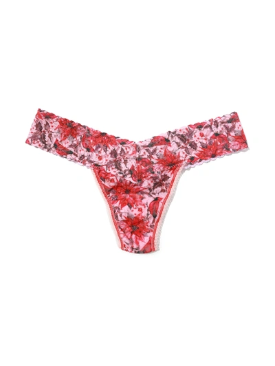 Shop Hanky Panky Printed Signature Lace Low Rise Thong Poinsetta In Multicolor