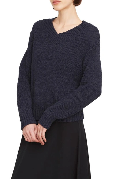 Vince Drop-shoulder V-neck Sweater In Navy