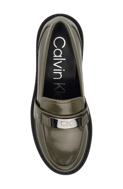 Shop Calvin Klein Suzette Lug Sole Bit Loafer In Olive