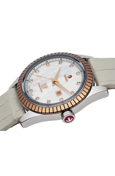 Rado Tradition Automatic Diamond Croc Embossed Leather Strap Watch, 35mm In Mother Of Pearl