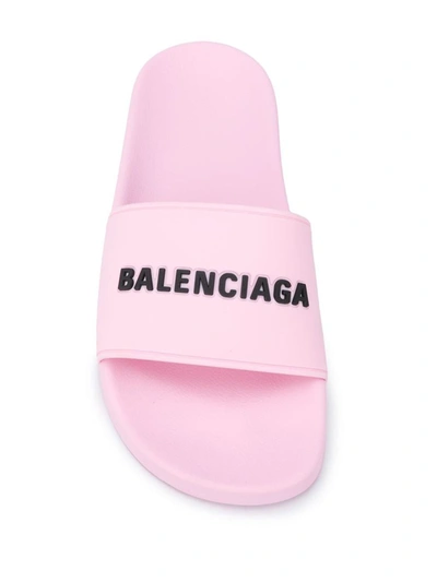 Shop Balenciaga Logo Pool Slides In Pink