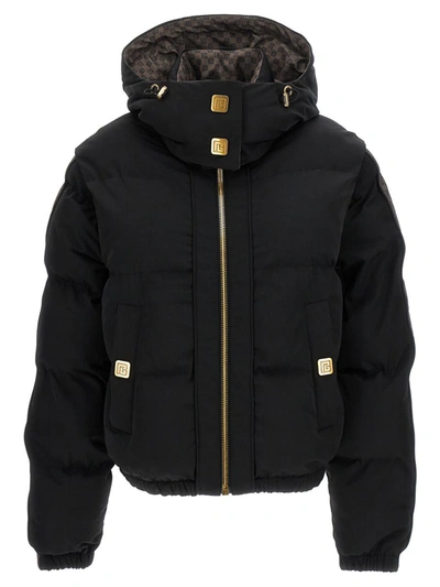 Shop Balmain 'mini Monogram' Down Jacket In Black