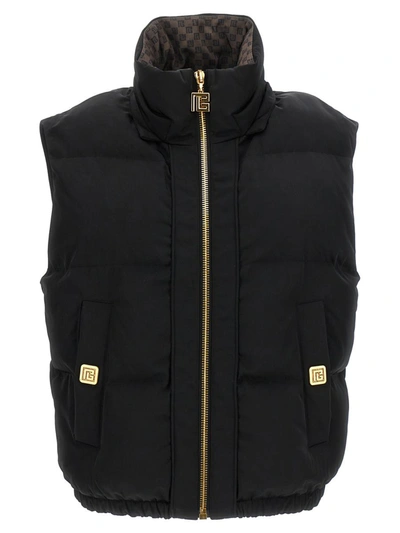 Balmain Mini Monogram Down Jacket In Black