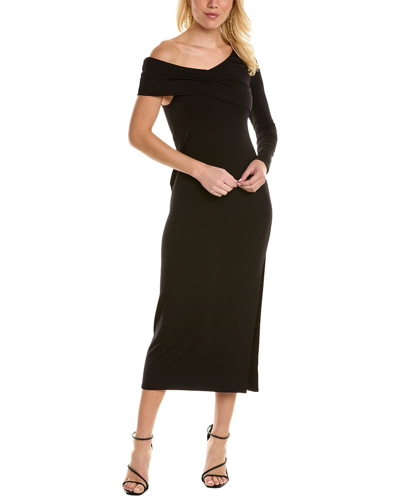 Shop Krisa One-shoulder Midi Dress In Black