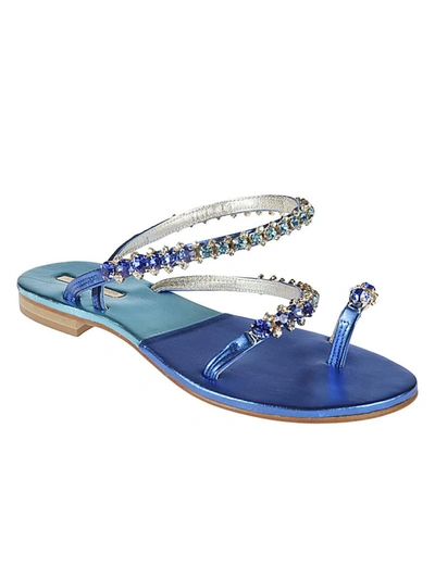 Shop Emanuela Caruso Capri Jewel Leather Thong Sandals In Blue