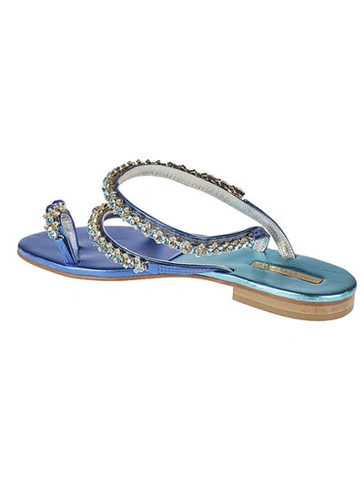 Shop Emanuela Caruso Capri Jewel Leather Thong Sandals In Blue