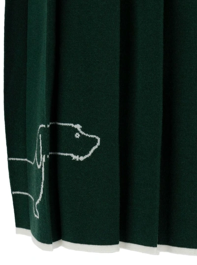 Shop Thom Browne Green Pleated Mini-skirt With Dachshund Print And 4 Bar Detail In Wool Woman