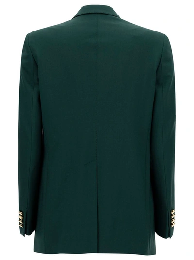 Shop Tagliatore 'jasmine' Green Double-breasted Jacket With Golden Buttons In Stretch Wool Blend Woman