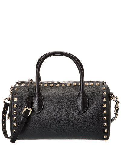 Shop Valentino Rockstud Grainy Leather Shoulder Bag In Black