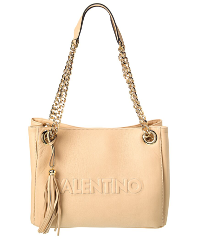 Shop Valentino By Mario Valentino Luisa Embossed Leather Shoulder Bag In Beige