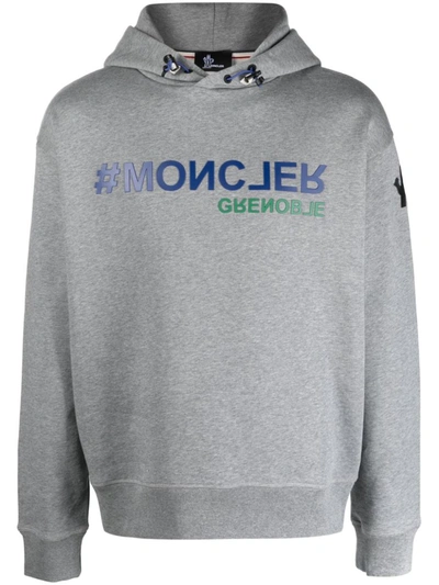Shop Moncler Logo-print Cotton Hoodie In Light Grey
