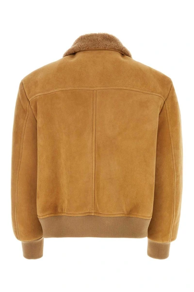 Prada Suede Bomber Jacket In Camel