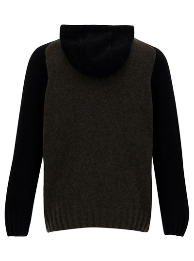 Shop La Fileria Black And Grey Hooded Bi-color Sweater In Wool Blend Man
