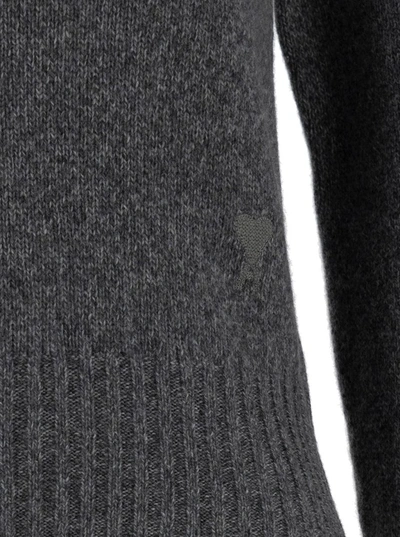 Shop Ami Alexandre Mattiussi Grey Crewneck Sweater With Tonal Adc Logo Patch In Cashmere And Wool Woman