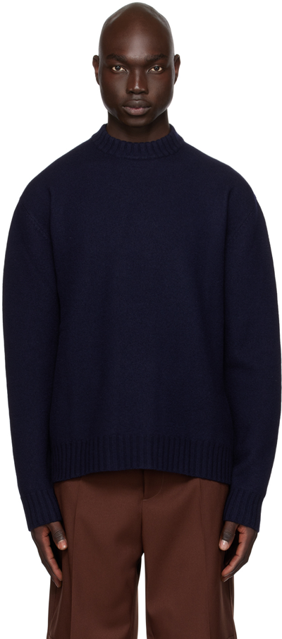 Shop Jil Sander Navy Crewneck Sweater In 402 - Midnight