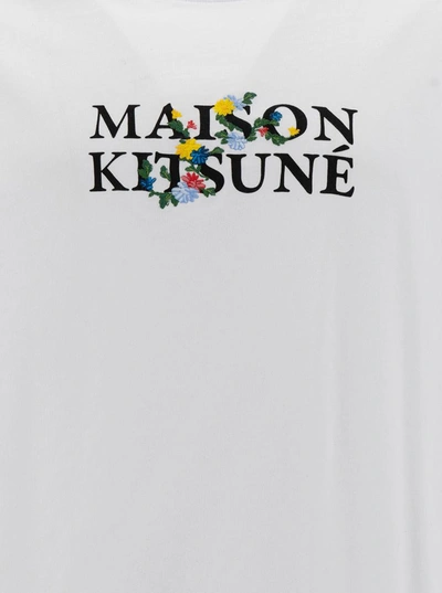 Shop Maison Kitsuné Oversized White T-shirt With Floreal Logo Print In Cotton Man