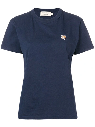 Shop Maison Kitsuné T-shirt With Fox Application In Blue