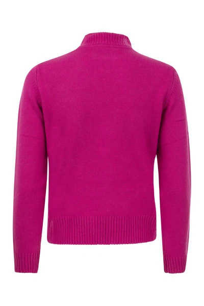 Shop Mc2 Saint Barth Wool And Cashmere Blend Jumper With Vintage Postcard Print In Fuxia