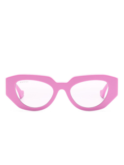 Shop Gucci Pink Gene Gg Oval-frame Sunglasses