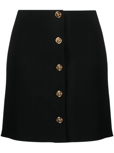 Shop Versace Black Medusa Buttoned Up A-line Skirt