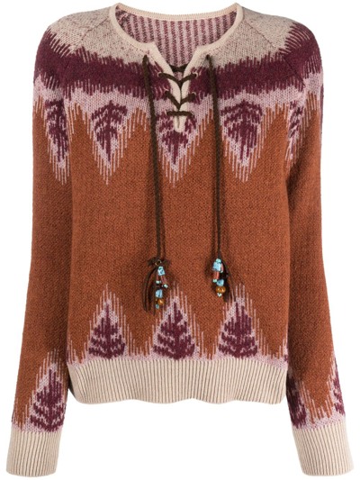Shop Fortela Brown Leanne Intarsia Sweater