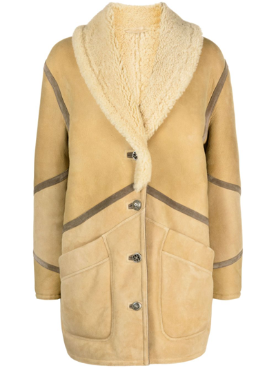 Shop Fortela Neutral Felicity Shearling-trim Leather Coat In Neutrals