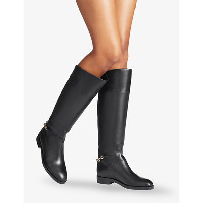 Shop Jimmy Choo Womens Black Nell Chain-embellished Leather Knee-high Boots