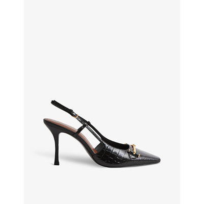 Shop Reiss Womens Black Dulcie Hardware-embellished Leather Slingback Shoes