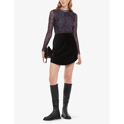 Shop Whistles A-line Curved-hem Velvet Mini Skirt In Black