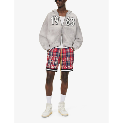 Shop Rhude Men's Multi Plaid-pattern Drawstring-waistband Cotton Shorts