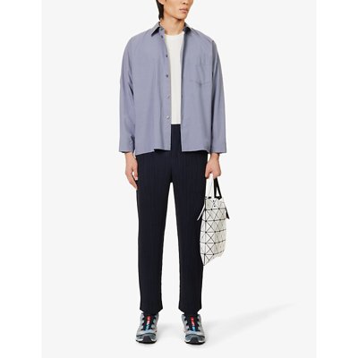 Shop Issey Miyake Ns Navy Basic Pleated Straight-leg Regular-fit Knitted Trousers