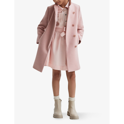 Shop Reiss Kia Funnel-neck Wool-blend Coat 4-14 Years In Pink