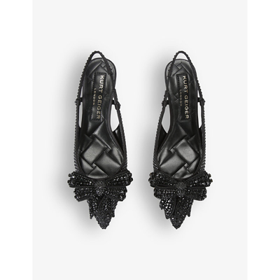 Shop Kurt Geiger London Black Belgravia Crystal-embellished Bow Heeled Satin Sandals