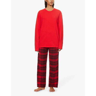 Shop Calvin Klein Womens Grad Chck Rouge Blk Grd Check-print Long-sleeved Cotton Pyjama Set