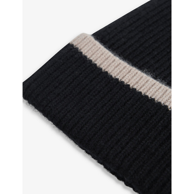 Shop Reiss Womens Black/camel Hattie Contrast-trim Knitted Beanie Hat