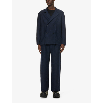 Shop Airei Men's Ocean Bouclé-textured Pleated Wide-leg Regular-fit Wool-blend Trousers