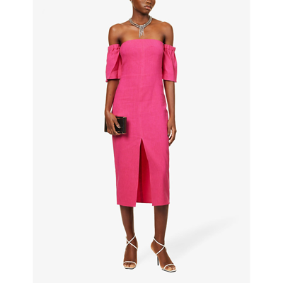 Shop Isabel Marant Womens Fuchsia Stony Split-hem Hemp-blend Midi Dress