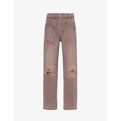 Shop Rhude Men's Brown Coltello Distressed Straight-leg Regular-fit Cotton-canvas Trousers