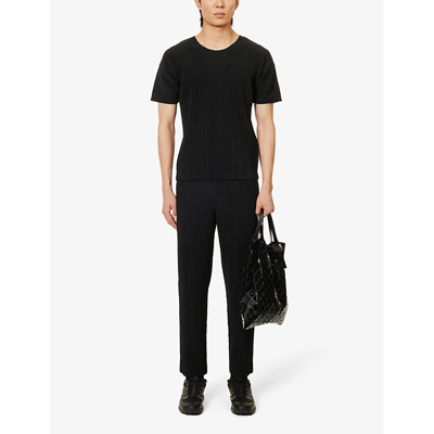 Shop Issey Miyake Homme Plisse  Men's Black Basic Pleated Knitted T-shirt