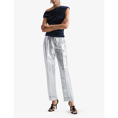 Reiss Womens Navy Mia Drape Stretch-velvet Top In Navy