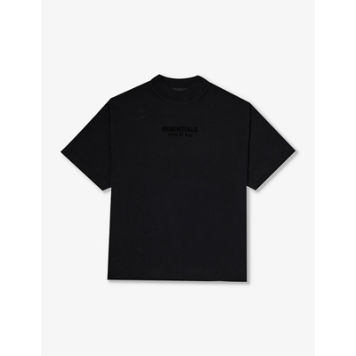 Shop Essentials Fear Of God  Boys Jet Black Kids  Brand-print Relaxed-fit Cotton-jersey T-shirt