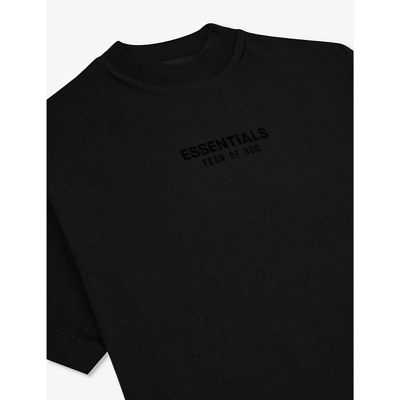 Shop Essentials Fear Of God  Boys Jet Black Kids  Brand-print Relaxed-fit Cotton-jersey T-shirt