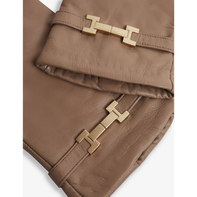 Shop Reiss Women's Camel Harriet Gold-tone Hardware Leather Gloves