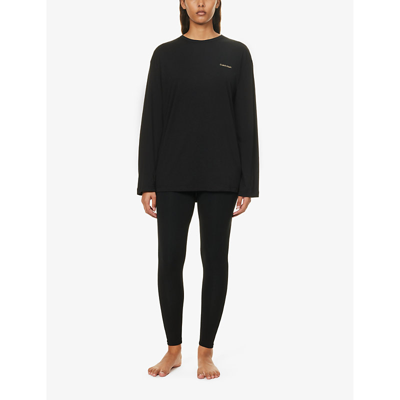 Shop Calvin Klein Women's Black Modern Logo-print Cotton-jersey Pyjama Set