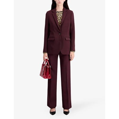 Shop The Kooples Womens Burgundy Notched-lapel Single-breasted Stretch-woven Blazer