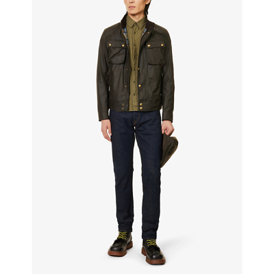 Shop Belstaff Men's Faded Olive Racemaster Stand-collar Brand-patch Waxed-cotton Jacket