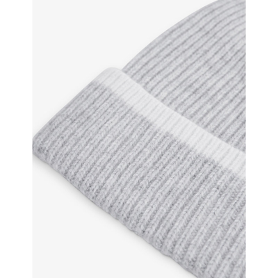 Shop Reiss Womens Grey/ecru Hattie Contrast-trim Knitted Beanie Hat